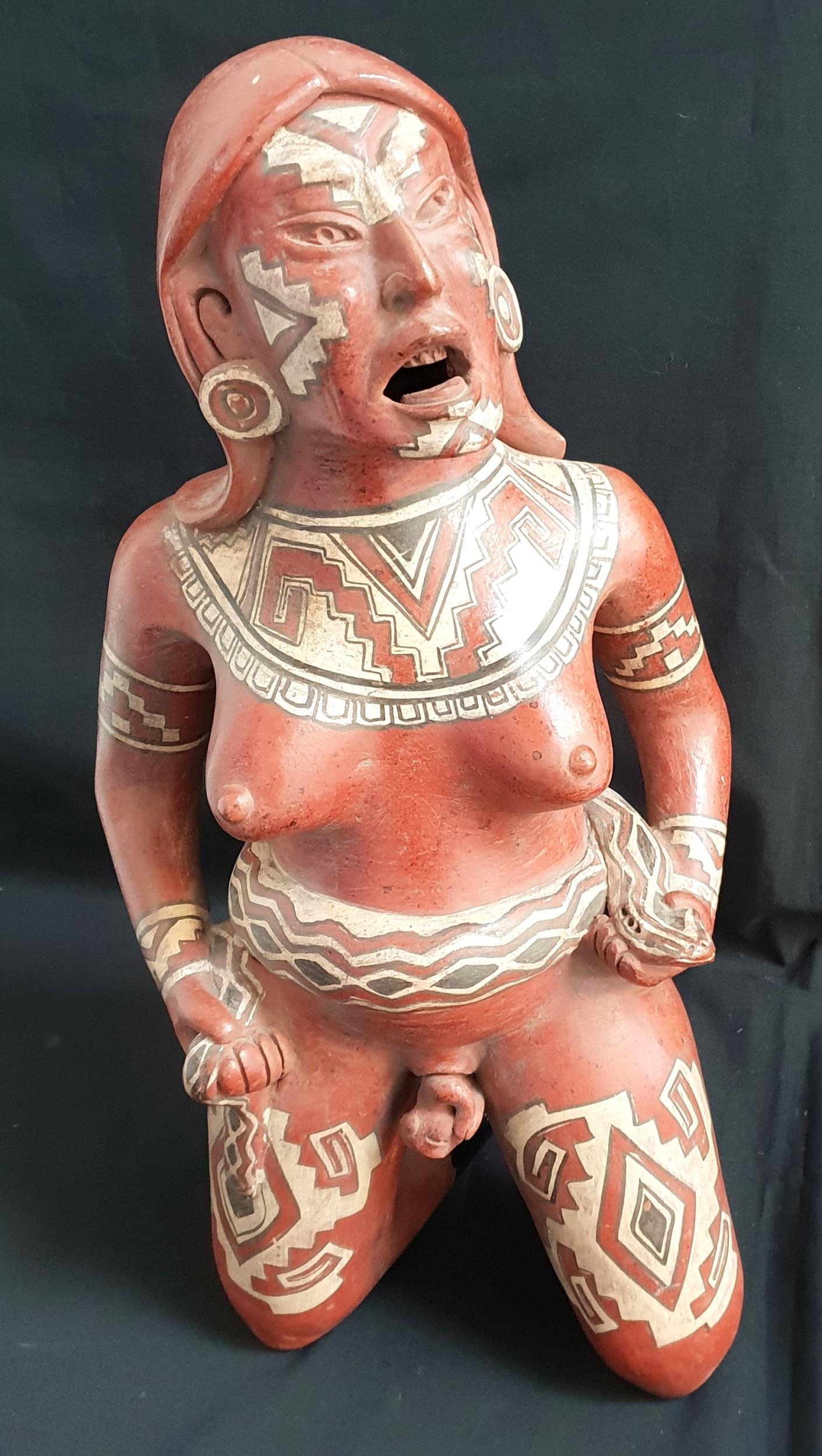 CENTRAL AMERICAN TERRACOTTA FEMALE FERTILITY FIGURE possibly Chupicuaro, Mexico, the kneeling figure