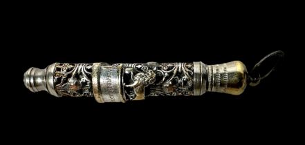 A silver-gilt 'Battle of Waterloo' propelling pencil (.800 or above), unmarked, pierced with star