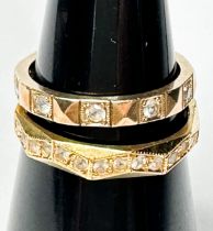 Two 9ct yellow gold wedding rings, set with small white stones, total weight 5.0 grams.