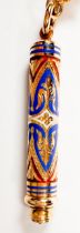 A gold and enamelled propelling pencil by Sampson Mordan & Co. The outer sleeve blue, red and