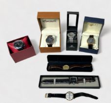 Seven various gents wristwatches including a gold-plated Favre-Leuba quartz example, a boxed