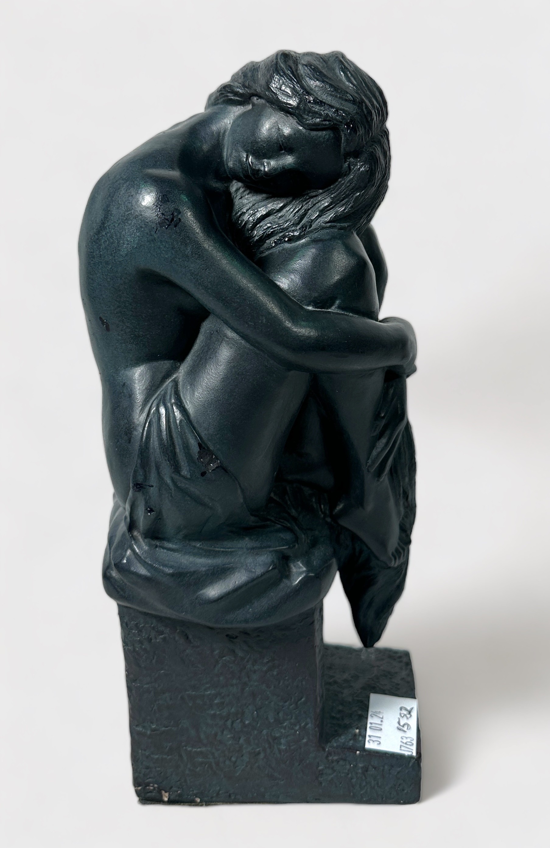 An Austin sculpture of a lady, seated on a plinth base, impressed marks, 28cm high - Image 2 of 4