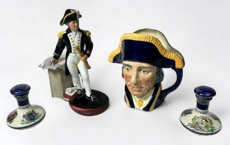 A Royal Doulton figure, 'The Captain,' HN2260, and character jug, 'Lord Nelson,' D6336, together