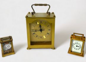 A miniature brass carriage clock set with 'Imari Japan' style porcelain panels, together with