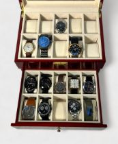 Thirteen assorted gents wristwatches including a stainless steel Gucci 126.4, the textured grey dial