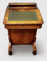 A Victorian walnut and maple Davenport desk, scrolled and foliate inlay throughout, top stationary