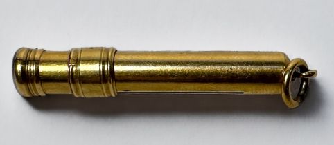 A Sampson Mordan 9ct Gold retracting pencil holder for a watch chain, 8.68g, 6cm including