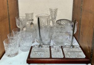 A Waterford Crystal cut glass desk set, together with various cut glass drinking wares and Royal