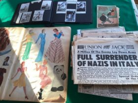 The front pages of original newspapers relating to events and big stories during World War Two and