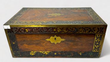 A 19th Century brass-bound rosewood folding writing slope, single side drawer with flush campaign-