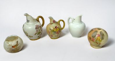 Three graduated Royal Worcester porcelain jugs, shape 1094, variously decorated, together with a