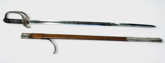 A Victorian Artillery Officer's Sword, 88cm single-edged steel blade with 3/4 fuller and spear