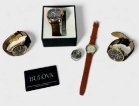 Four various gents Bulova wristwatches, including a Precisionist, with textured brown dial, gilt