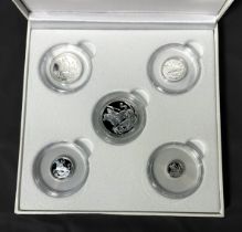 The Silver Sovereign Five Coin Set, quarter, half, full, double, quintuple, Proof Struck, Ag .999