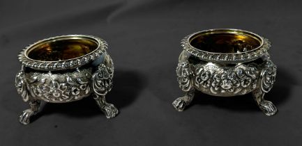 A Fine Pair of George III Silver Salts, of heavy guage, circular open form with gilt interiors,