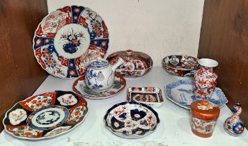 A collection of assorted oriental ceramics comprising, Imari, Kutani and blue and white, etc.