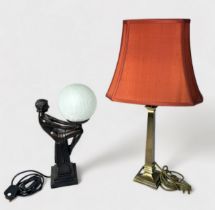 A Reproduction 'Bronzed' composite figural table lamp in the Art Deco 'style,' modelled as a a