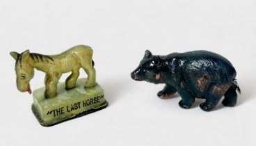 Two celluloid novelty tape measures, one a bear the other 'The Last Horse,' (2)