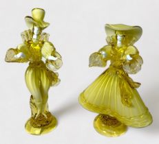 A pair of Venetian / Murano glass figures of a 'dandy' couple in 19th century style dress, signed G.