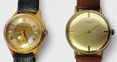 Two various vintage gents manual wind wristwatches by Junghans, one with silvered dial and applied