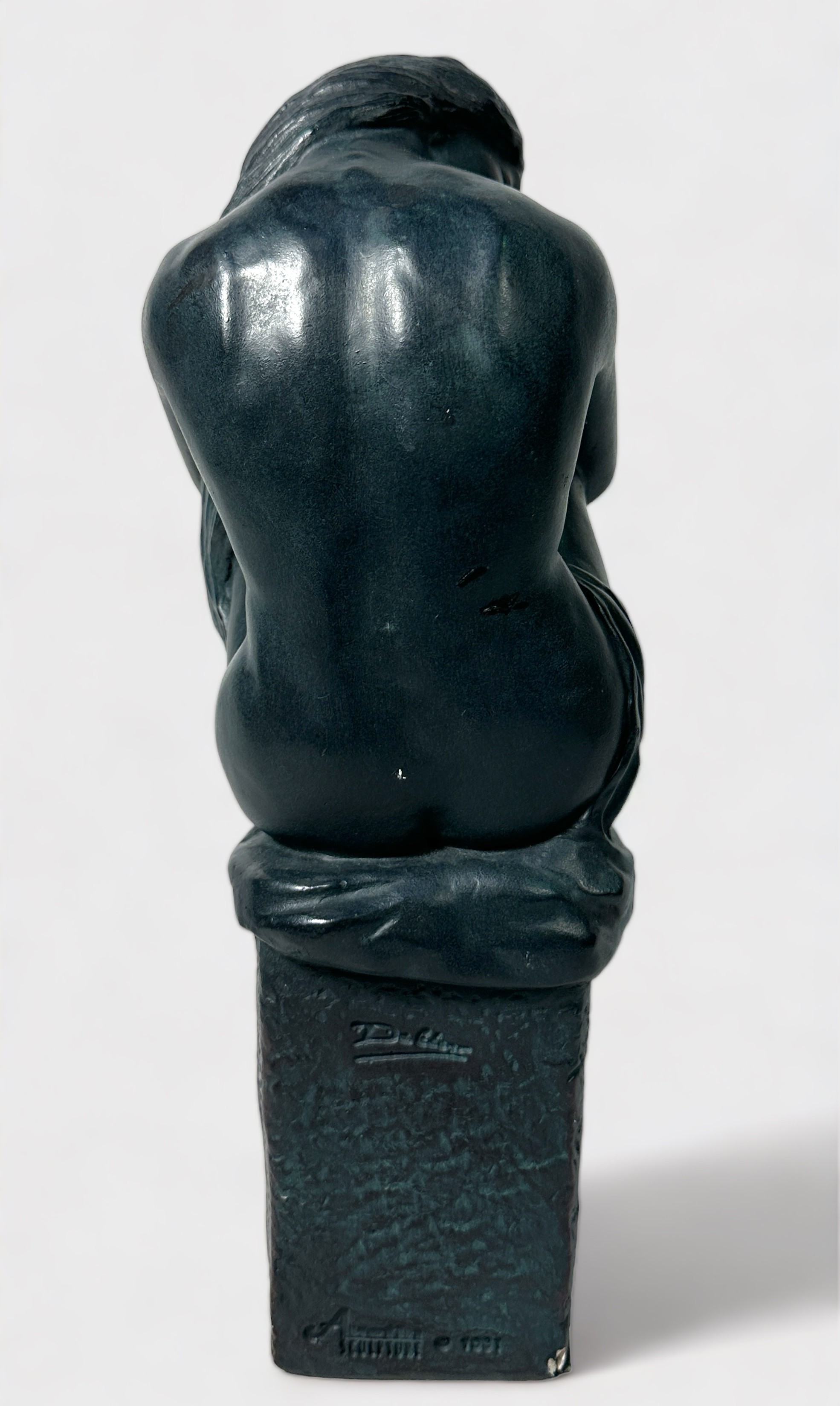 An Austin sculpture of a lady, seated on a plinth base, impressed marks, 28cm high - Image 3 of 4