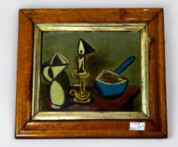 After Pablo Picasso. 'La Casserole Emaillée,' oil on wooden panel, in bur-maple frame with gilt