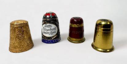 Four Royal Commemorative Thimbles, comprising Edward VIII gold-plated thimble, a silver and enamel