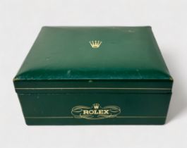 A vintage green leather Rolex wristwatch box, possibly for an Oyster Perpetual Air-King Super
