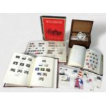 A collection of GB and World stamps, mounted and unmounted, across three albums and a small box