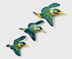 A set of three Beswick Pottery graduated Kingfisher wall birds, 729-1, 2 and 3. (3)