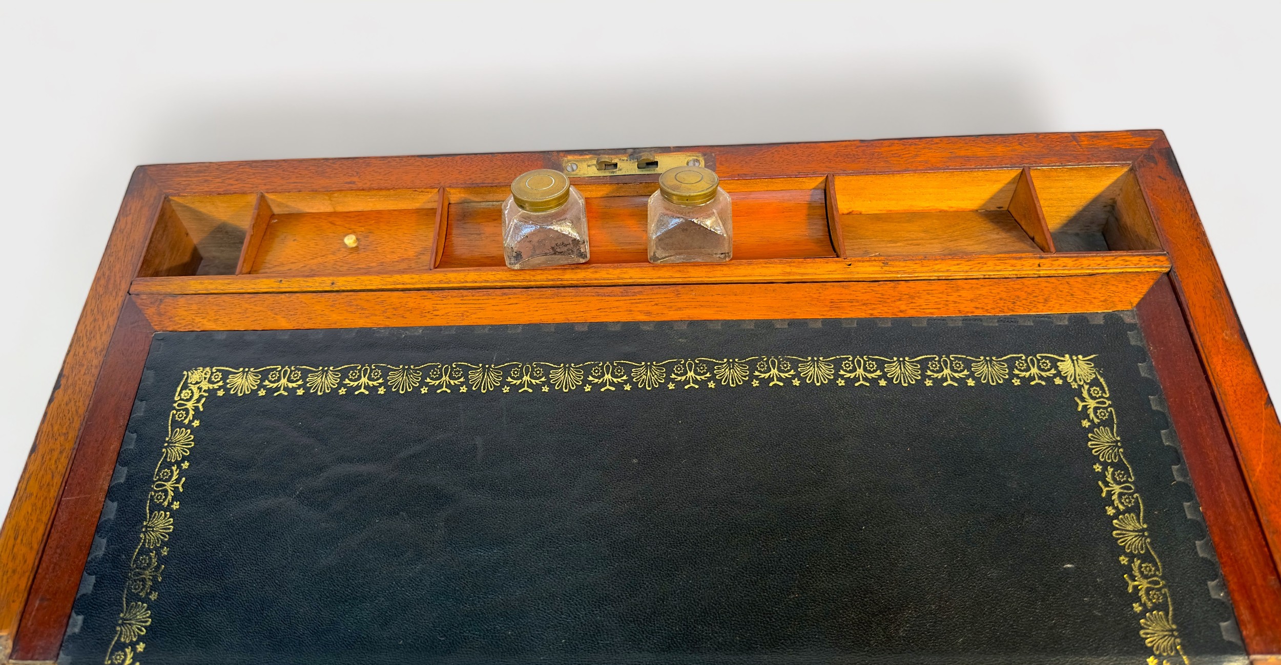A Victorian mahogany writing slope with walnut veneer and brass inlay, together with a smaller - Image 6 of 7