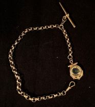 A 9ct gold belcher style Albert chain with dog clip, t-bar and compass fob (AF) gross weight