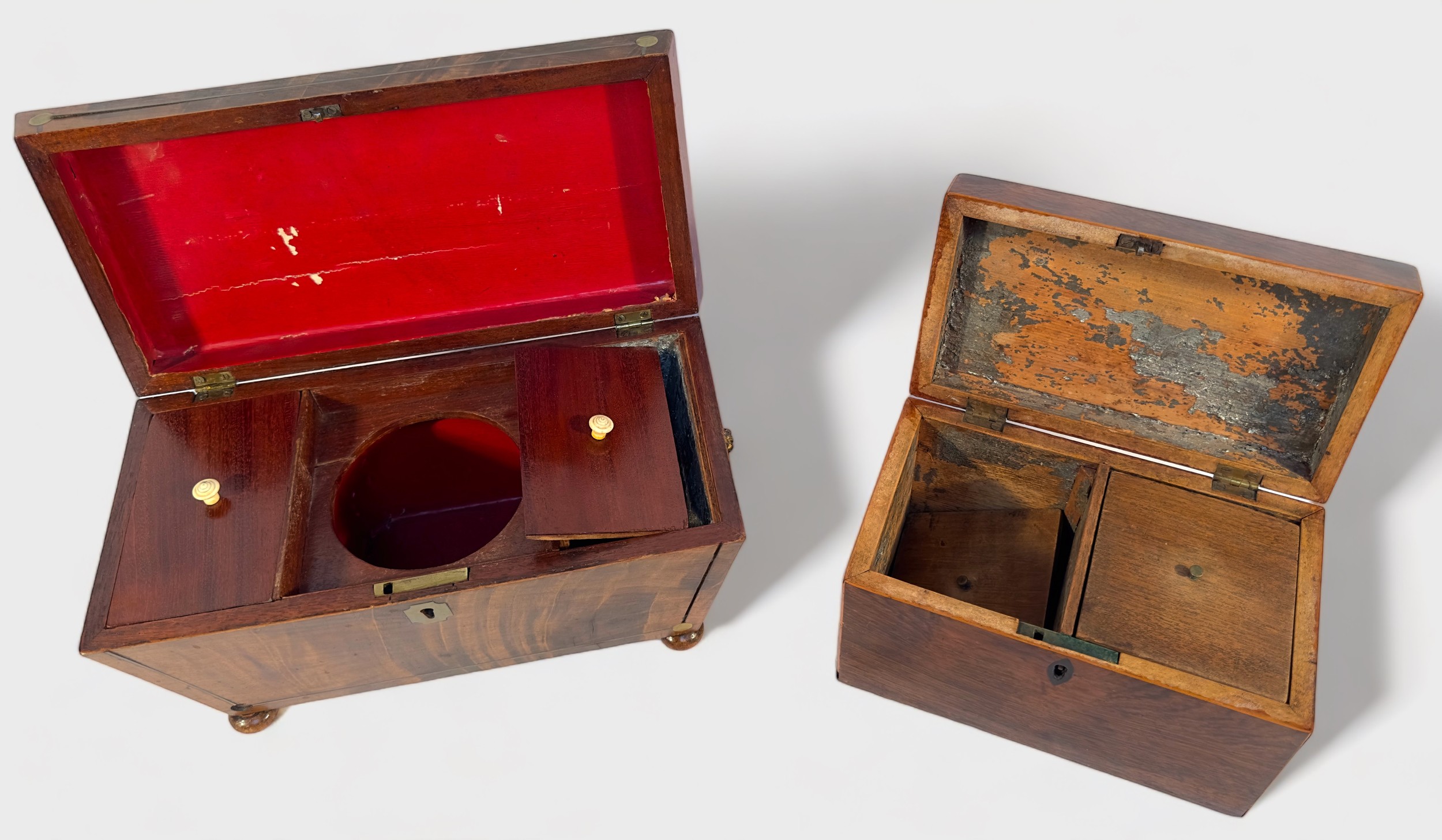 Two various 19th Century tea caddies, including a mahogany example, of sarcophagus form, with - Image 2 of 4