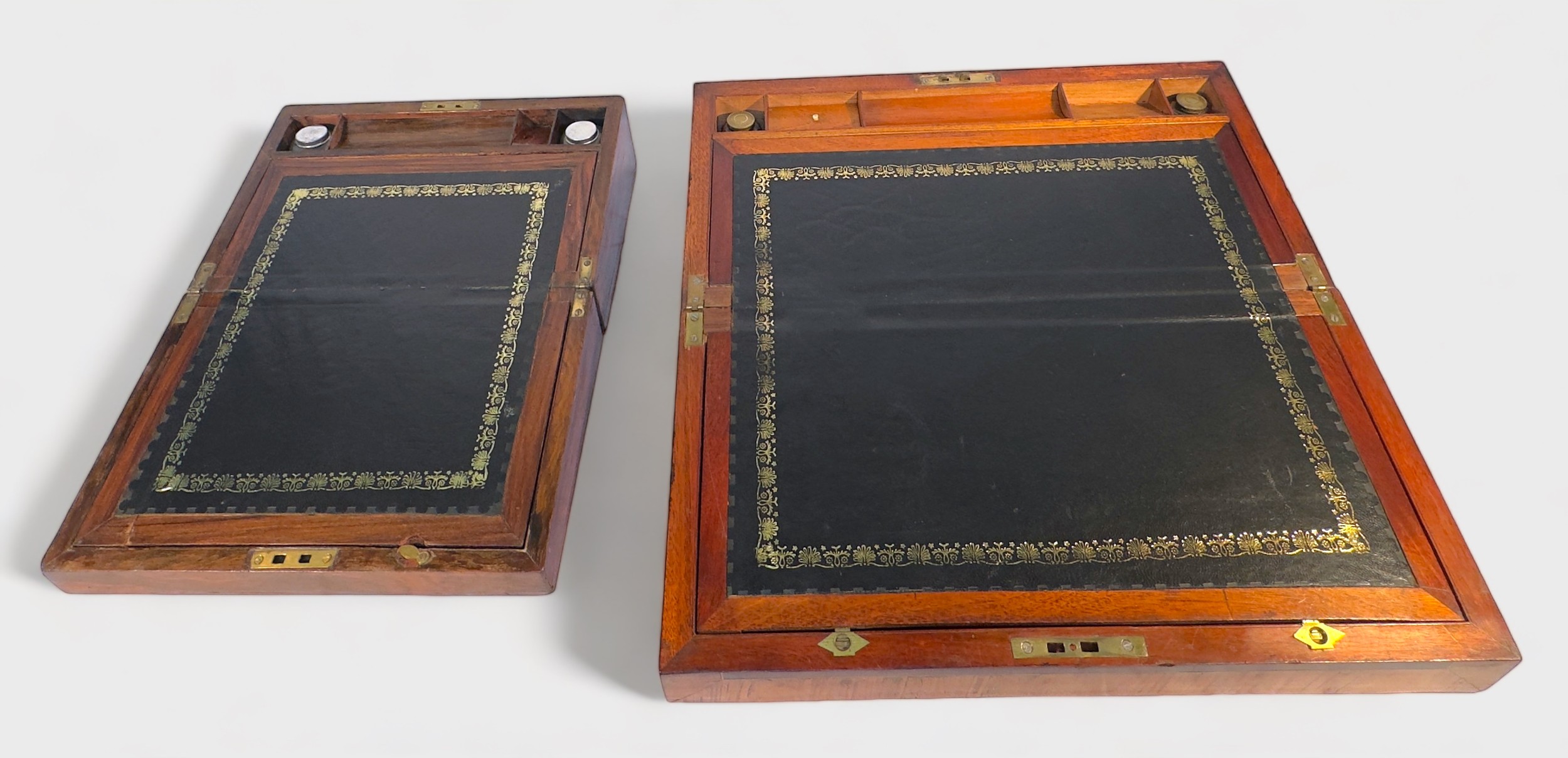 A Victorian mahogany writing slope with walnut veneer and brass inlay, together with a smaller - Image 2 of 7