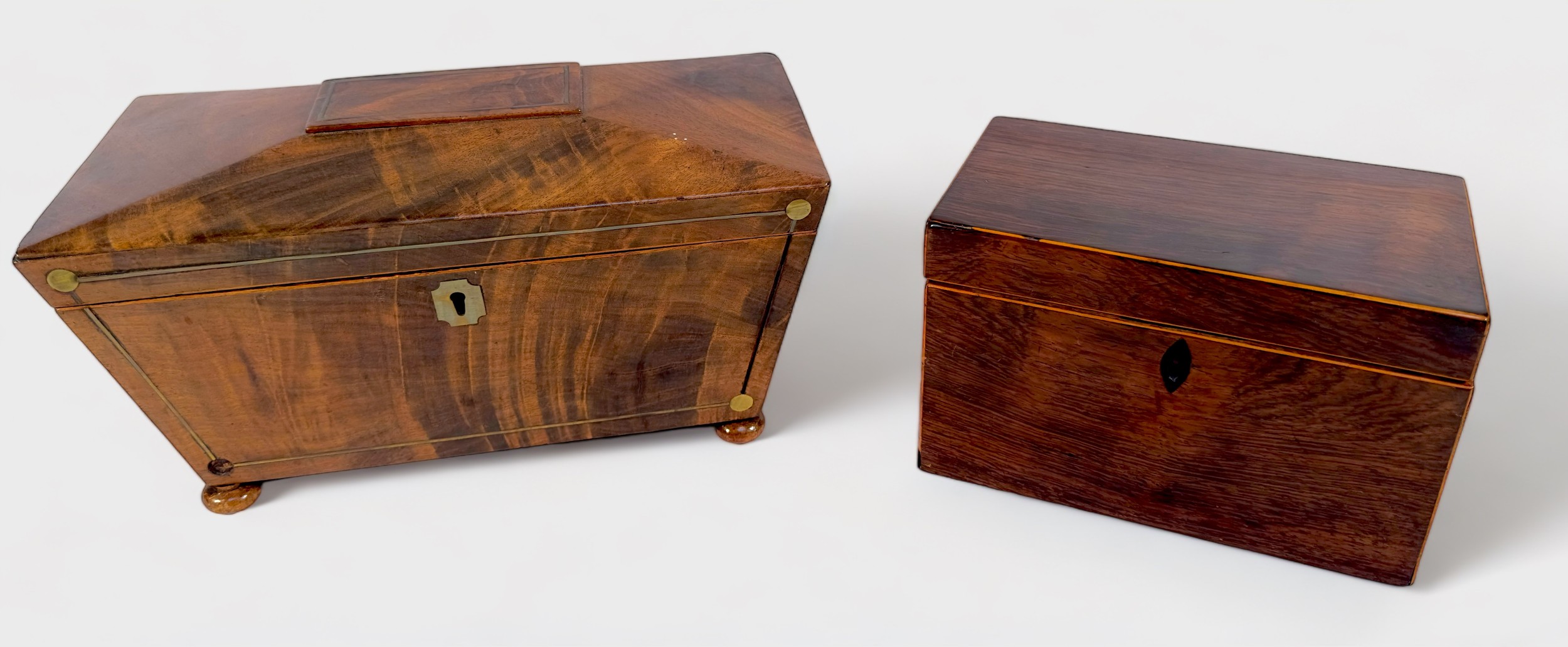Two various 19th Century tea caddies, including a mahogany example, of sarcophagus form, with