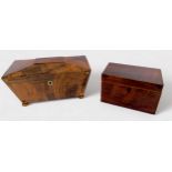 Two various 19th Century tea caddies, including a mahogany example, of sarcophagus form, with