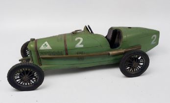 A scarce CIJ of France tinplate Alfa Romeo P2 racing car, the large scale body finished in green