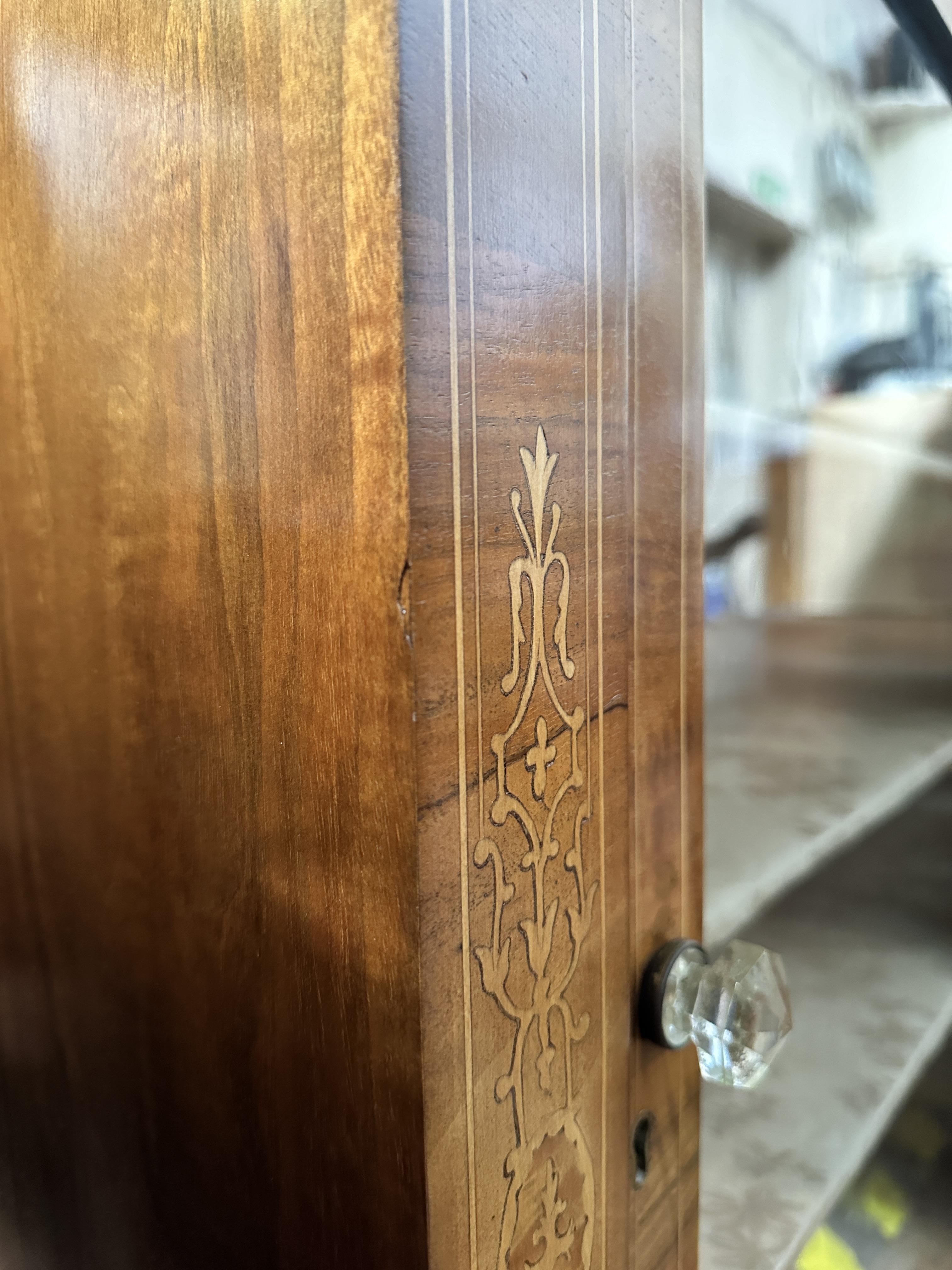 A Victorian inlaid walnut pier cabinet, with single central glazed door enclosing three shelves, - Image 9 of 9