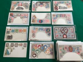 A collection of approximately 55 stamp postcards and six coin cards in good condition (though one