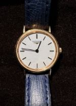 A ladies gold-plated Longines wristwatch, model L41372, the white enamel dial with applied gilt