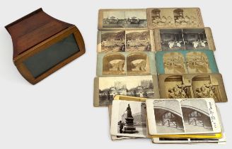 A Victorian stereoscope 3D viewer in good working order and 22 stereo cards (all pictured). The