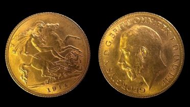 George V gold half-sovereign, 1914, Obverse portrait of monarch by Edgar Bertram Mackennal,