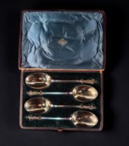 A set of four Victorian silver Apostle spoons, in lined and fitted box, with receipt from 1971,