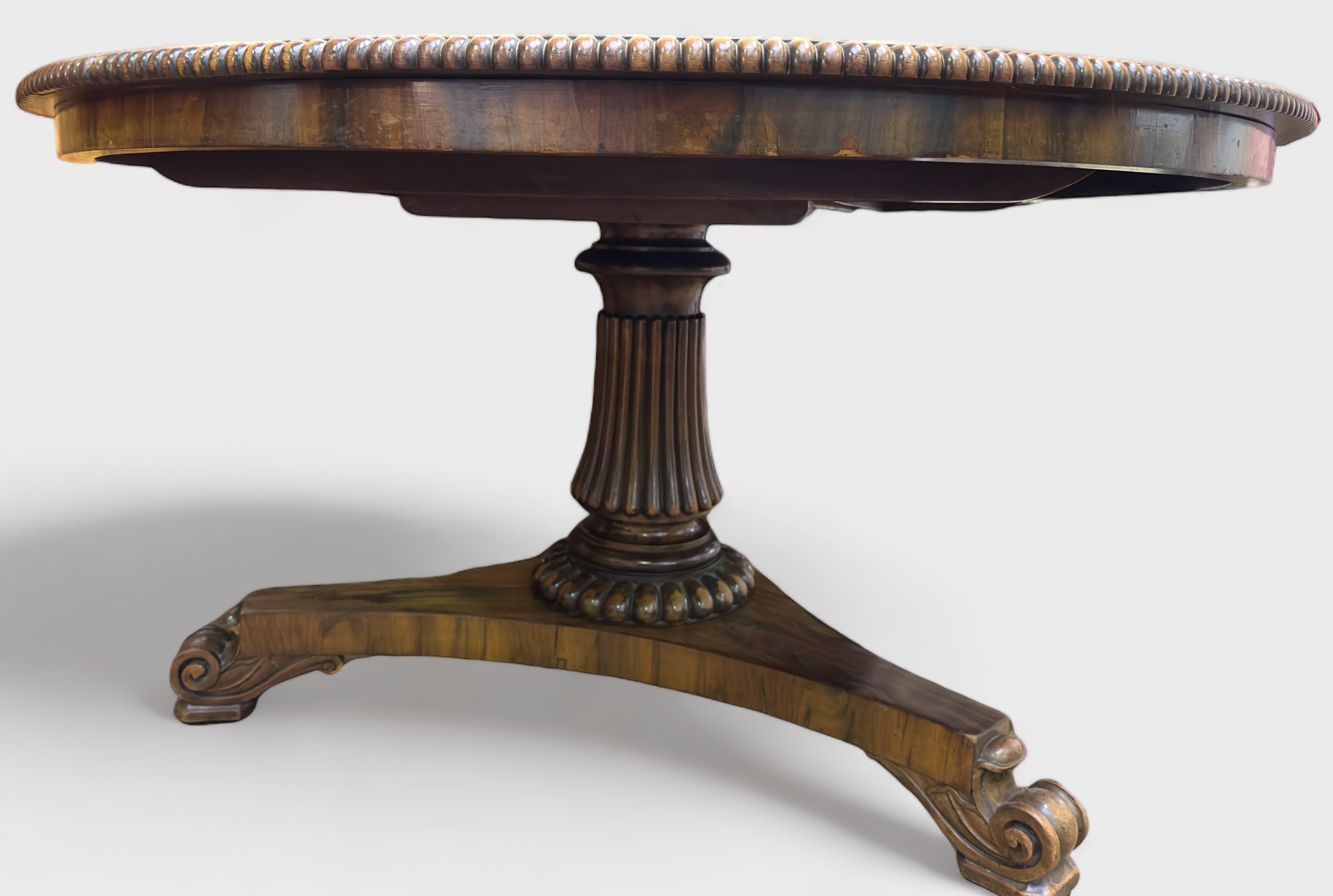 A William IV rosewood breakfast table, the circular tilt-top with beaded edge and brass locking - Image 3 of 3