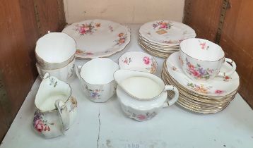 Royal Crown Derby ‘Derby Posies’ pattern part tea service, comprising, cups, saucers, milk jugs,