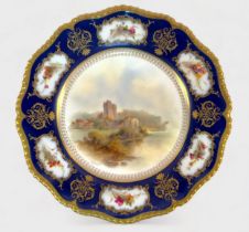 A Royal Worcester Porcelain 'James Stinton' Cabinet plate, painted to the centre with Bathal