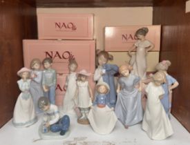 Eleven various NAO porcelain figures of children, seven boxed, including ‘Dad’s jacket’, ‘School