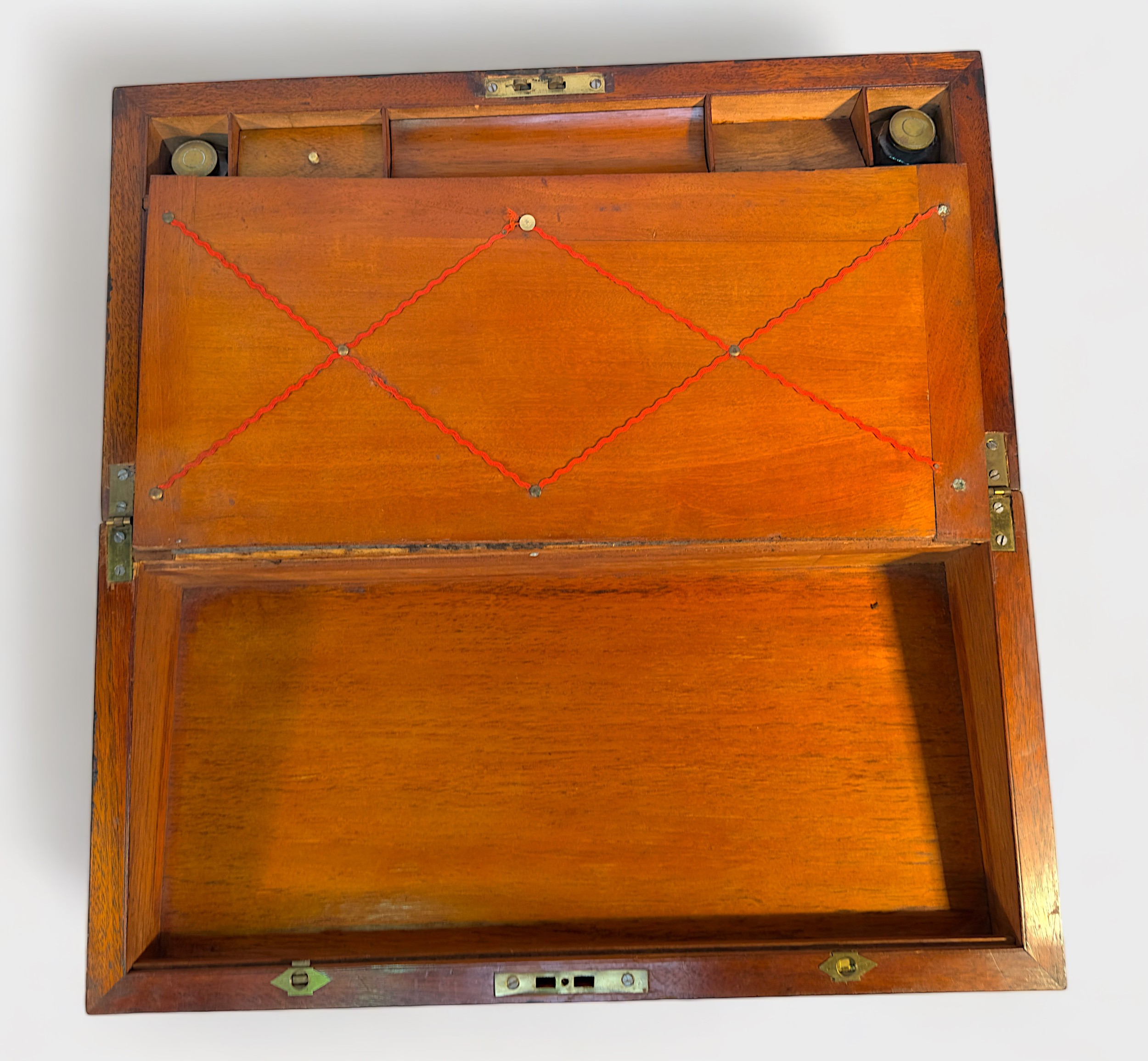 A Victorian mahogany writing slope with walnut veneer and brass inlay, together with a smaller - Image 7 of 7