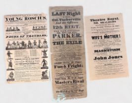 Three 19th century Theatre Playbills/ Posters comprising Young Roscius at Lyminton : 16th April 1828