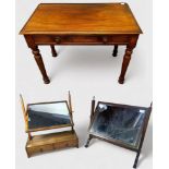 A Victorian mahogany rectangular side table with single drawer, turned wooden pulls, raised on